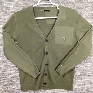 Beast Men’s Olive Green Long Sleeve Button Down Cardigan Knit Sweater Jacket